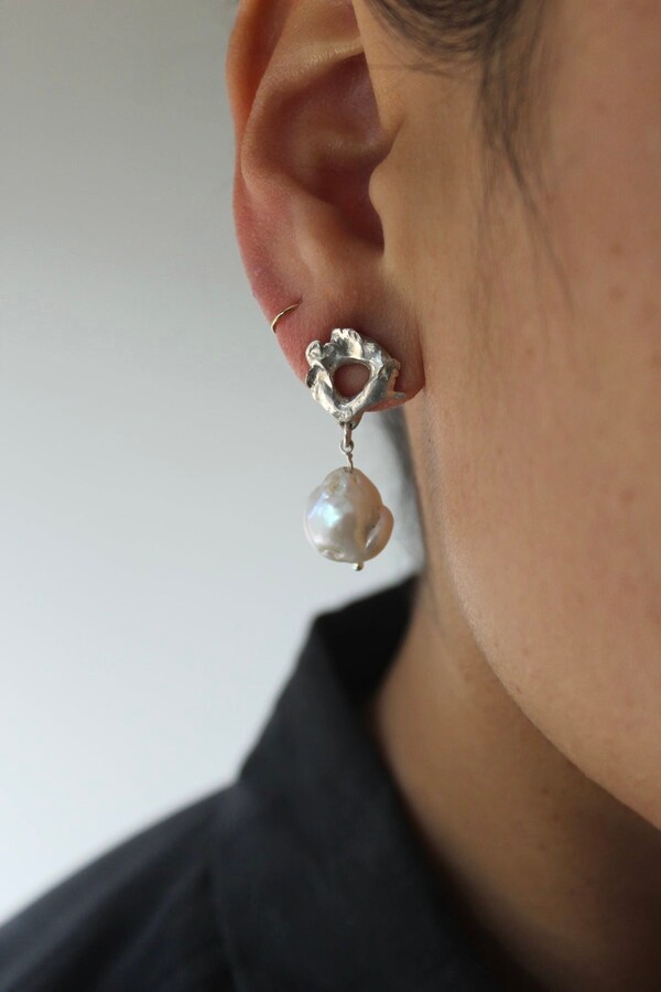 Etsy Hand Carved Sterling Silver Ethically Sourced Baroque & Rare Natural Pearl Dangle Drop Earrings with Organic Shape Party Statement Earring