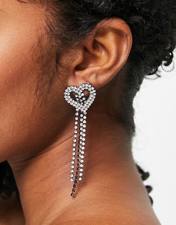 Topshop heart crystal drop earrings in silver - ShopStyle