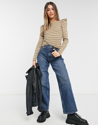JDY sweater with puff sleeve in stripe