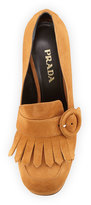 Thumbnail for your product : Prada Suede Fringe 110mm Loafer, Caramel