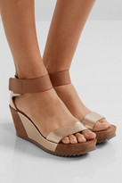 Thumbnail for your product : Pedro Garcia Fidelia Metallic Textured-leather And Suede Wedge Sandals