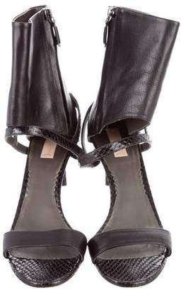 Reed Krakoff Snakeskin-Trimmed Ankle Strap Sandals