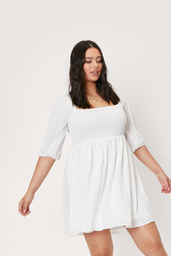 plus size white dress with sleeves