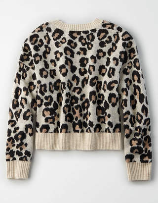 AE Leopard Crew Neck Pullover Sweater