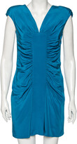 Blue Silk Ruched Detail Short Dress M 