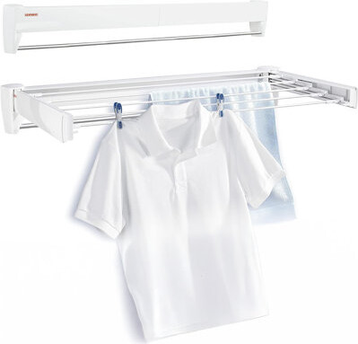 Leifheit Laundry Drying Rack Wall Mounted, Collapsible, Space Saver with 14 Feet of Drying Space When Extended