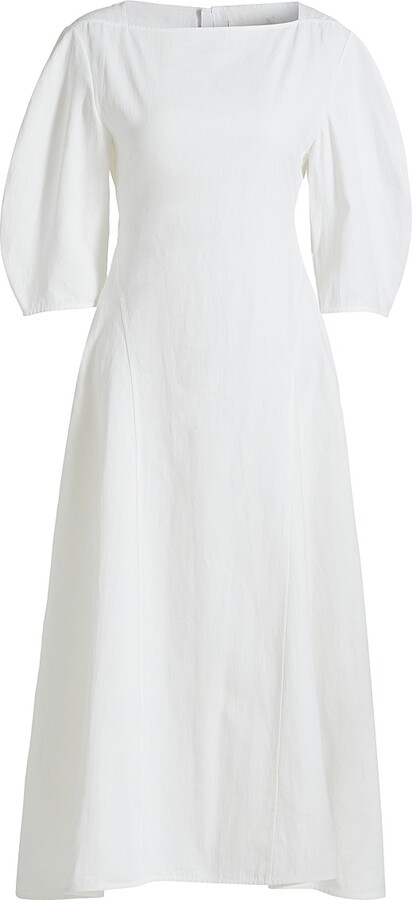 Women's Squareneck Linen Midi-Dress - Optic White - Size 0