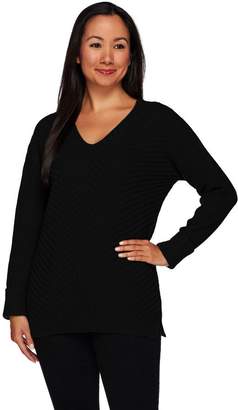 Lisa Rinna Collection Diagonal Stitch Sweater with Ribbed Sleeves