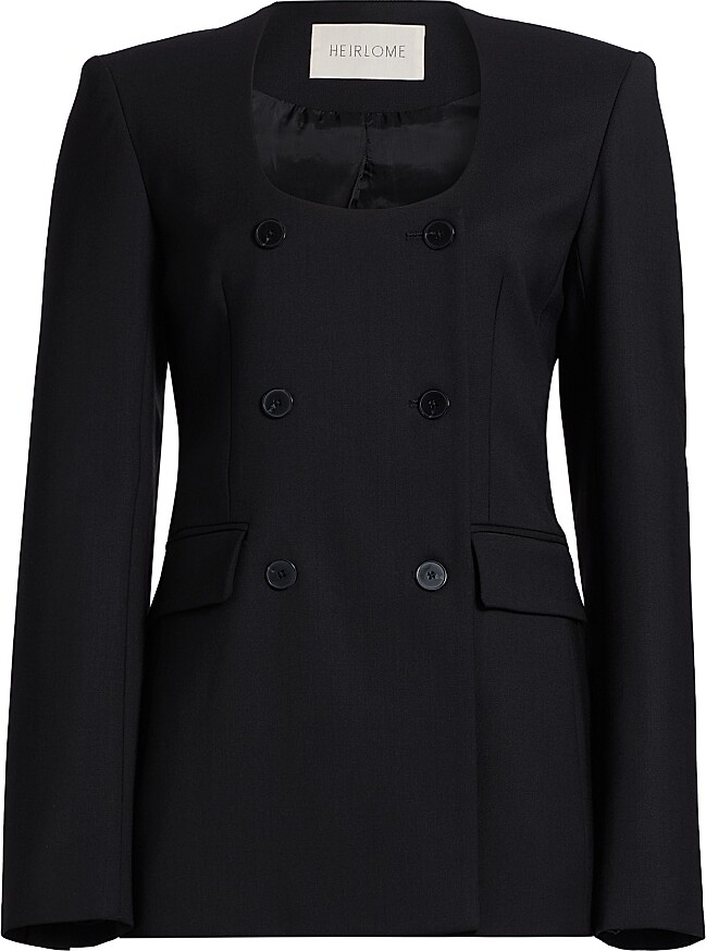 Heirlome Women's Anita U-Neck Stretch-Wool Double-Breasted Blazer - Black - Size 0