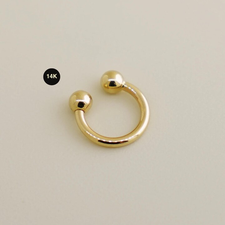 14K Solid Gold Horseshoe Barbell Ring, Cartilage Daith Helix Conch Rook Snug Septum Hoop Piercing Plain Ball Jewelry 16Gauge