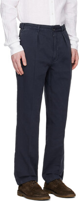 Drakes Navy Pleated Trousers