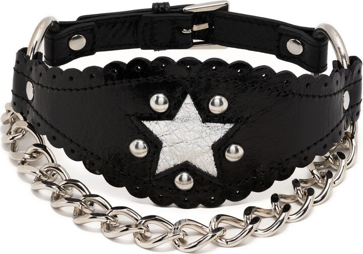 Huangte Collar Leather Choker with Chain Leash Necklace with Mouth Ball for Women Men 