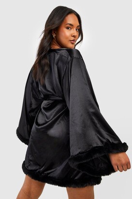 boohoo Plus Short Kimono Robe With Fluffy Sleeve - ShopStyle