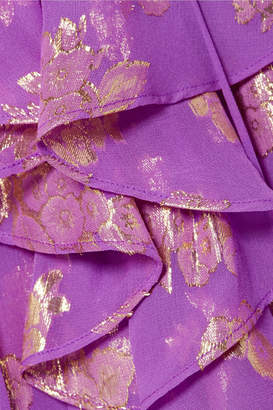 Dundas Lace-up Metallic Fil Coupé Silk-blend Chiffon Mini Dress - Purple