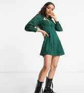 Thumbnail for your product : ASOS DESIGN petite broderie high neck dress with sweetheart cut out detail in forest green