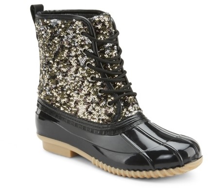 black and gold duck boots