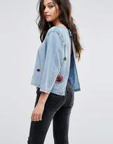 Diesel Denim Cropped Top With Eyelet And Bow Detail
