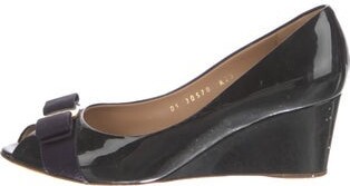 Ferragamo Patent Leather Bow Accents Pumps