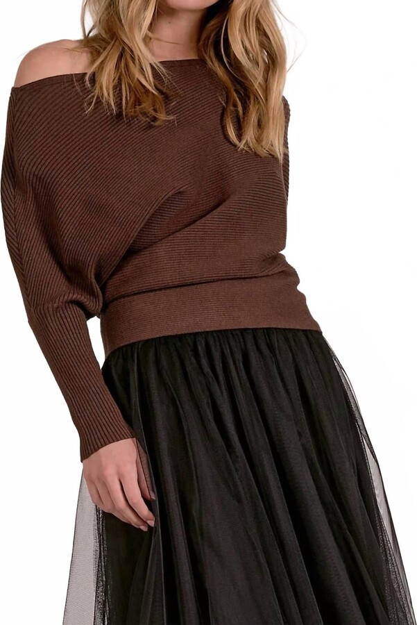 Elan International Saffron Sweater In Dark Chocolate