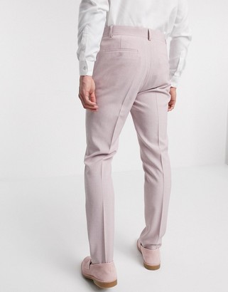 ASOS DESIGN wedding skinny suit pants in crosshatch in rose pink
