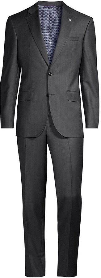 Dobell Mens Grey Sharkskin 2 Piece Suit Regular Fit Double Breasted Peak Lapel 46R Jacket with 40R Trousers 