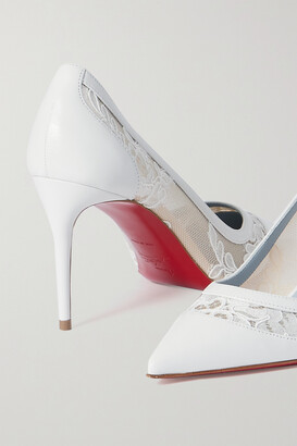 Christian Louboutin Lace Up Kate 85 Satin-trimmed Corded Lace Pumps in  White