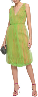 Prada Gathered Layered Neon Tulle And Scuba Dress