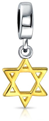 Bling Jewelry Star of David Gold Plated Silver Dangle Charm Fits Pandora Beads