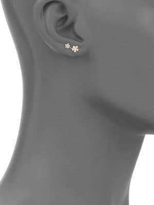 Ef Collection Single Diamond & 14K Yellow Gold Double Flower Right Stud Earring