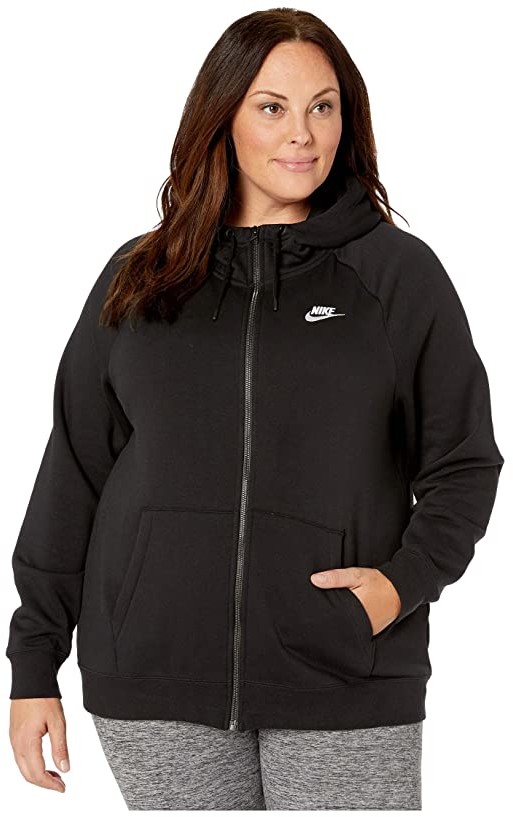 Nike Plus Size NSW Essential Hoodie Full Zip Fleece (Black/White) Women's  Sweatshirt - ShopStyle