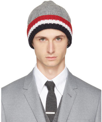 Thom Browne Grey and Tricolor Merino Aran Cable Beanie