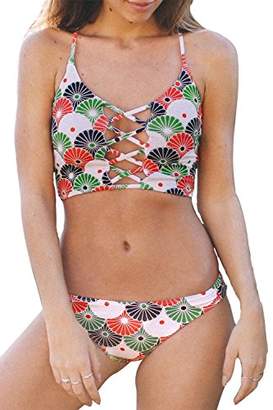 Cupshe Fashion Women's Sunflower Printing Padded Bikini Set Beach Bathing Suit