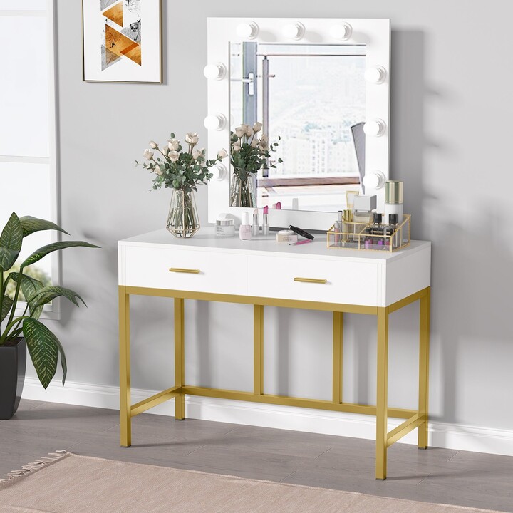 Tribesigns Vanity Table with Lighted Mirror, Makeup Desk with 2 Drawers
