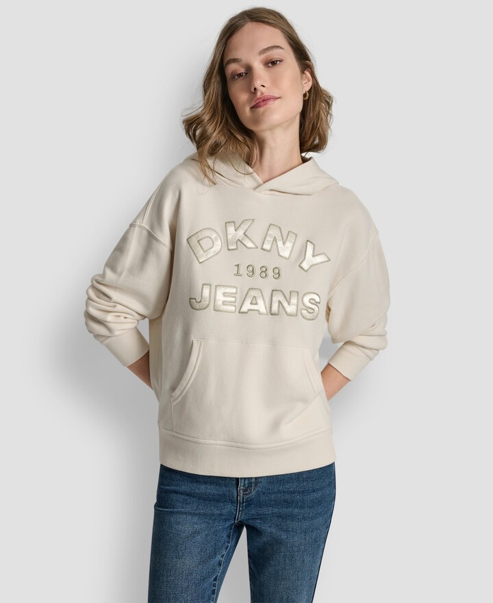 DKNY Women's Applique Chainstitch Logo Hoodie - Corta Heather/chamgagne