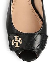 Thumbnail for your product : Tory Burch Leila Leather Peep-Toe Wedge Pumps