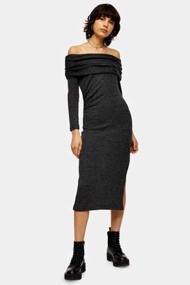 Topshop Womens Grey Cut And Sew Bardot Midi Dress - Charcoal