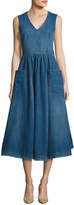 Thumbnail for your product : Co Sleeveless Denim Midi Prairie Dress, Indigo