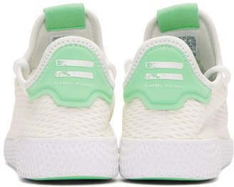 adidas x Pharrell Williams White and Green Tennis Hu Sneakers