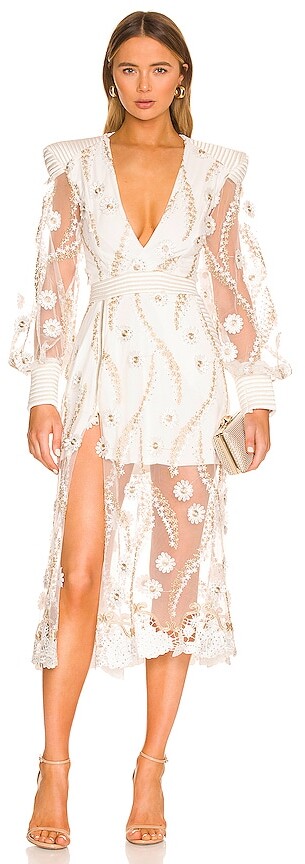 White long sleeve rhinestone mesh dress