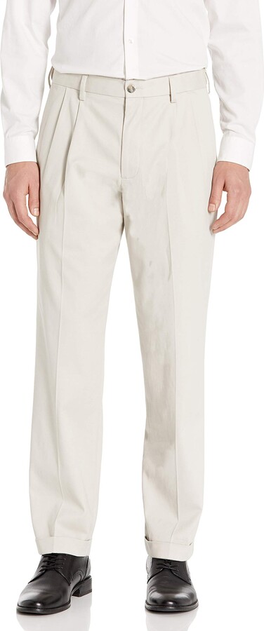men's comfort relaxed pleated cuffed fit khaki stretch pants d5