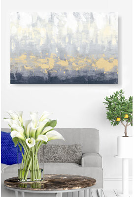 Red Barrel Studio Abstract Rain, White To Navy Blue, White, Cream, Gold, Tan