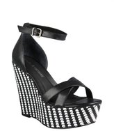 Thumbnail for your product : Pour La Victoire black and white leather 'Bonita' woven wedge sandals
