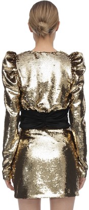 Amen Puff Sleeves Sequined Satin Top