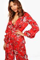 Thumbnail for your product : boohoo Ruched Sleeve Printed Kimono Jacket