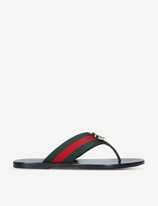 Gucci Kika web-stripe woven flip-flops - ShopStyle