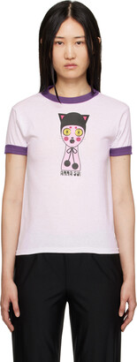 Anna Sui White & Purple Cat Dolly Head T-Shirt