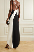Thumbnail for your product : De La Vali Evita One-shoulder Two-tone Crepe Gown - Black