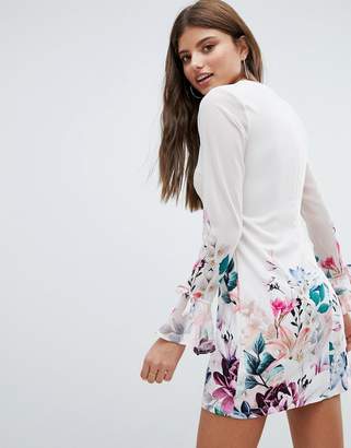 Jessica Wright Long Sleeve Shift Dress In Floral Border Print