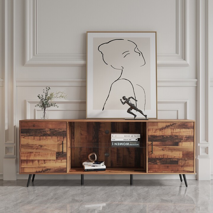 Calnod MidCentury Wood Modern TV Stand with 2 side & a shelf