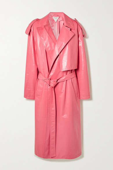 pink leather coat